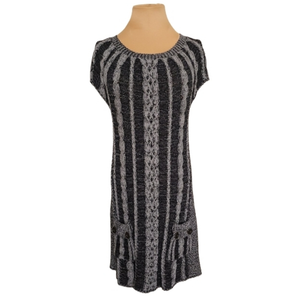 Style & Co Black and Gray Cable Knit Sweater Dress Women's Medium‎